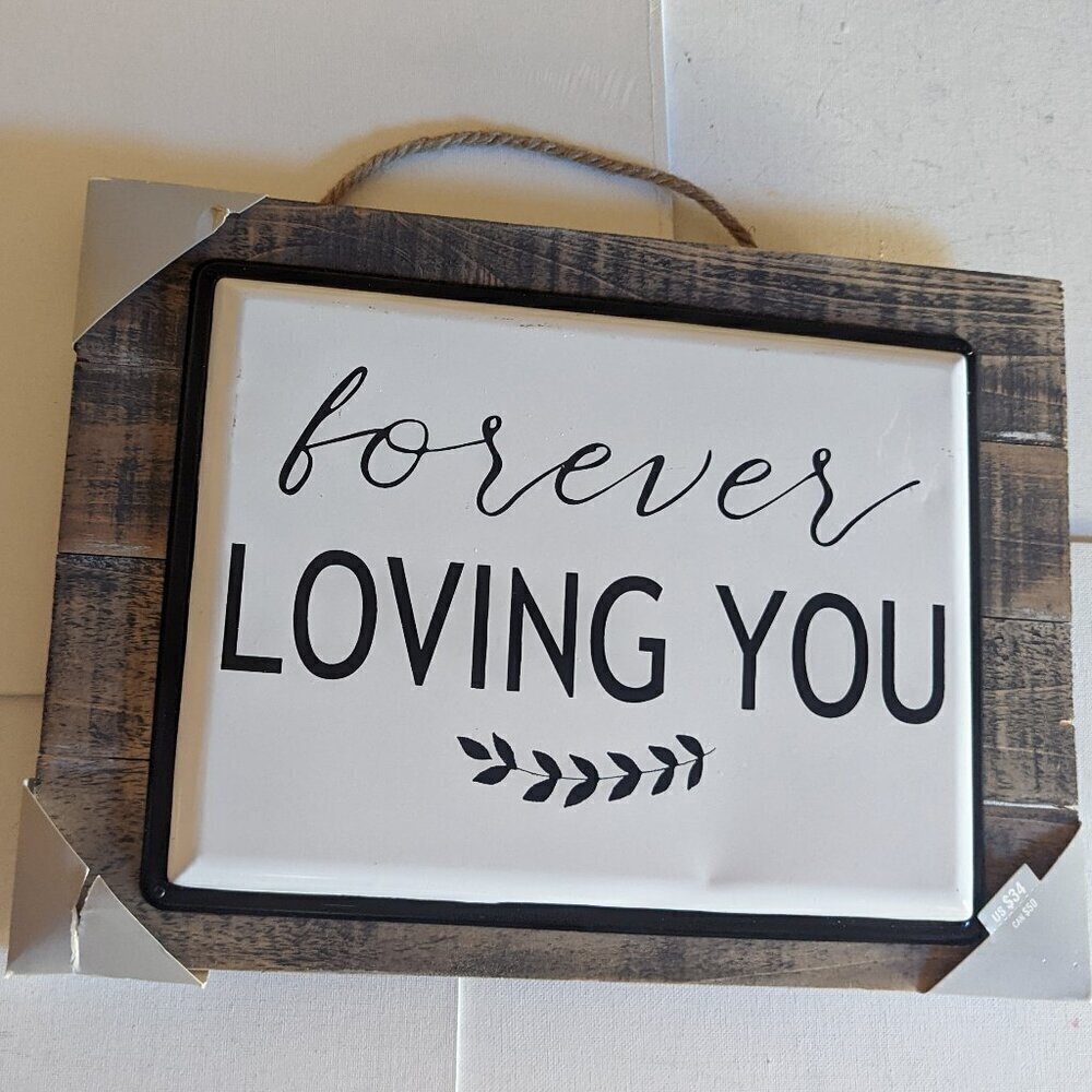 NWT Primitive 'Forever Loving You' Farmhouse Enamel Wood Slat Home Wall Decor